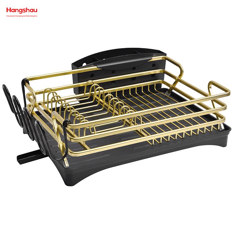 Metal Drying Plastic Dish Tray Rack Kitchen Stand Dish Rack Countertop Dish Rack Cup Holder Black Golden Aluminum Alloy Dish Rack over Sink Organizer 