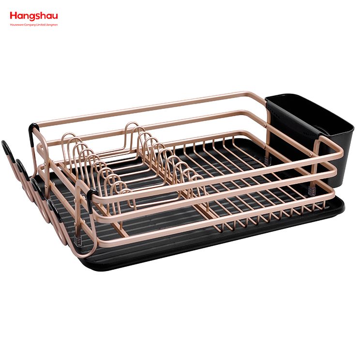 Kitchen Stand Dish Rack Countertop Dish Rack Cup Holder Golden Aluminum Alloy Dish Rack over Sink Organizer Metal Drying Plastic Dish Tray Rack 