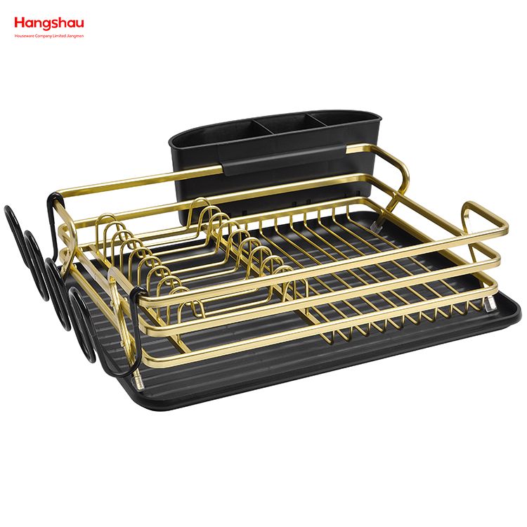 Black Golden Aluminum Alloy Dish Rack over Sink Organizer Metal Drying Plastic Dish Tray Rack Kitchen Stand Dish Rack Countertop Dish Rack Cup Holder 