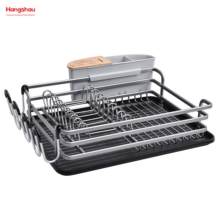 Kitchen Stand Dish Rack Countertop Dish Rack Cup Holder Black Aluminum Alloy Dish Rack over Sink Organizer Metal Drying Plastic Dish Tray Rack 