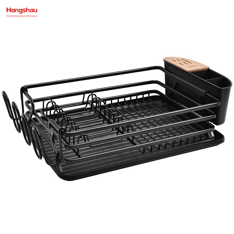 Black Powder Coated Aluminum Alloy Dish Rack over Sink Organizer Metal Drying Plastic Dish Tray Rack Kitchen Stand Dish Rack Countertop Dish Rack Cup Holder 