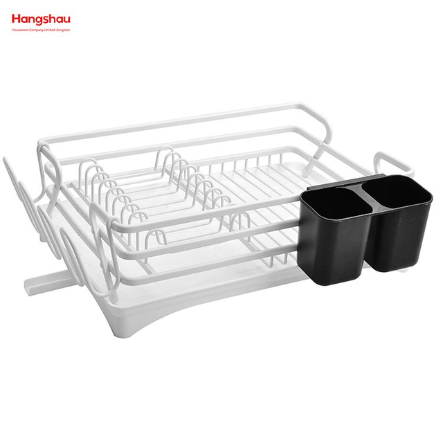 White Aluminum Alloy Dish Rack over Sink Organizer Metal Drying Plastic Dish Tray Rack Kitchen Stand Dish Rack Countertop Dish Rack Cup Holder 