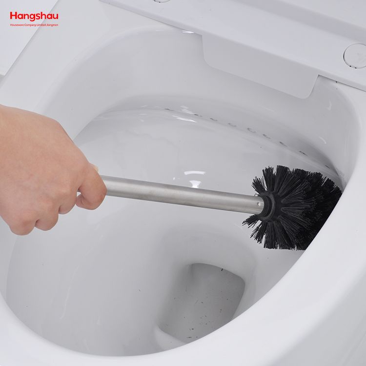 Stainless Steel Matte Bathroom Toilet Standing Metal Black Powder Coated Iron Toilet Brush with Holder Plastic Brush Cleaning Set