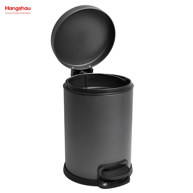 Brushed And Graphite Grey Lacquer Spraying Household Bathroom Stainless Steel 3L Pedal Trash Bin With Cover Closing Slowly And Mutely Round Trash Bin Waste Bin Dustbin