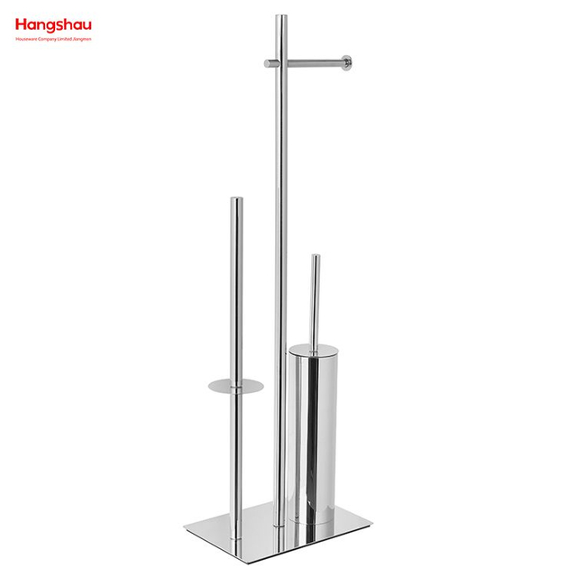 Luxury Mirror Polishing Standing Metal Toilet Brush Holder Free Standing Stainless Steel Toilet Brush And Paper Holder