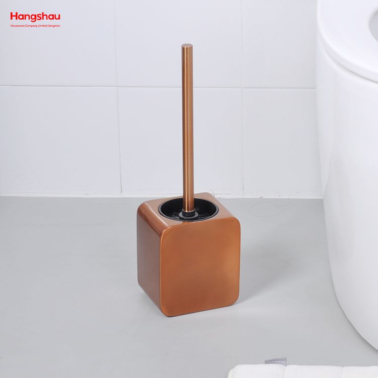 Square Luxury Metal Standing Toilet Brush Shiny Varnished Stainless Steel Bathroom Toilet with Holder Plastic Brush Cleaning Set 