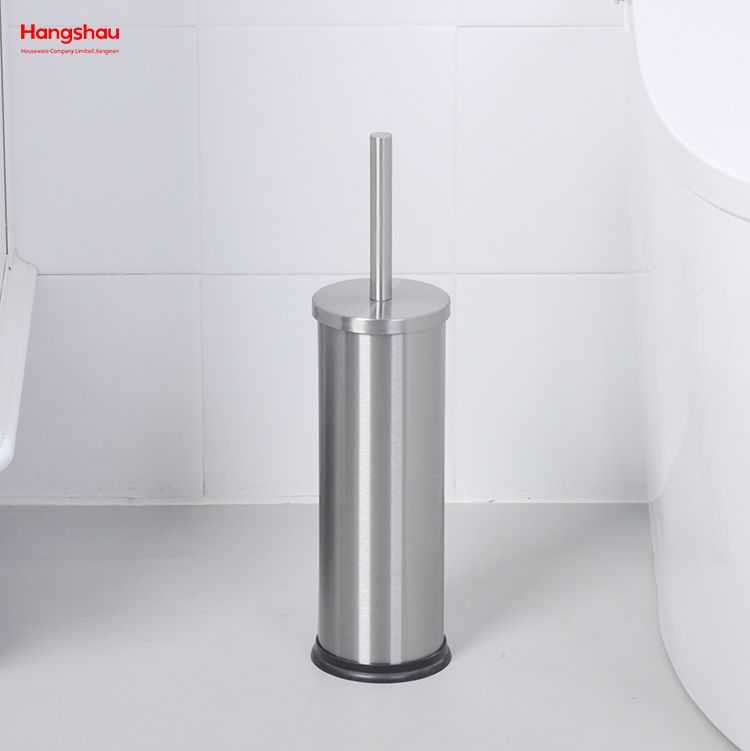 Round Metal Standing Toilet Brush with Holder Plastic Brush Cleaning Set Stainless Steel Matte Bathroom Toilet 