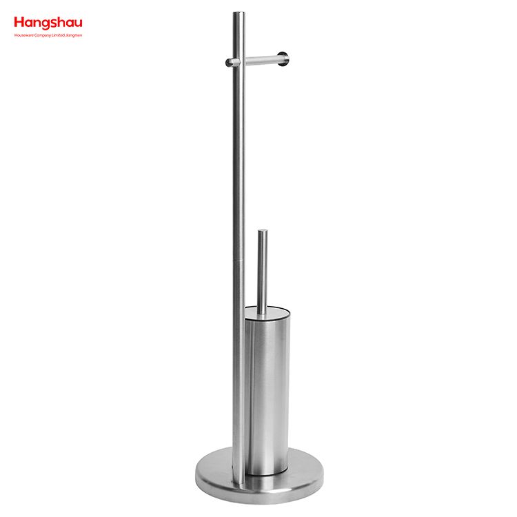 Matte Metal Free Standing Stainless Steel Toilet Brush And Paper Holder Standing Metal Toilet Brush Holder Lacquer Spraying 