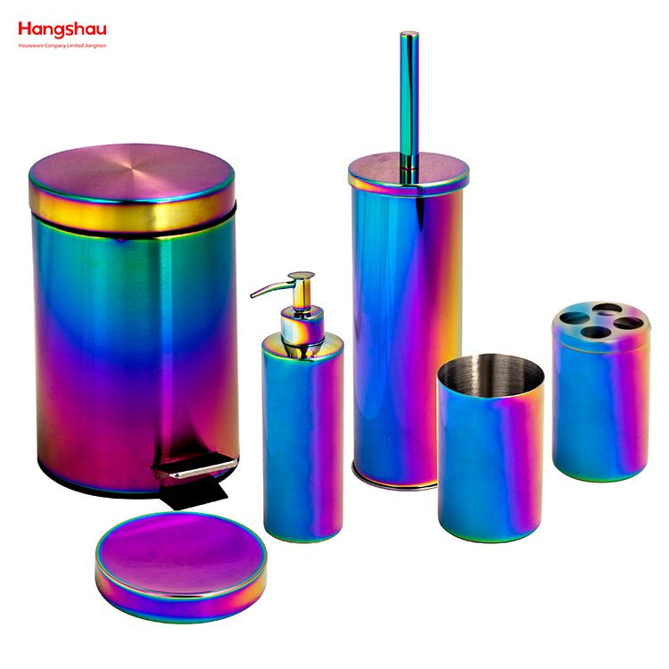Polishing Electroplating Rainbow Color Bathroom Accessories Luxury Set Luxury Family Soap Dispenser Toothbrush Holder Tumbler Soap Dish Toiletbrush Holder Ceramic 