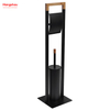 Powder Coated Standing Bamboo&Metal Toilet Brush Holder Lacquer Spraying Metal Free Standing Stainless Steel Toilet Brush And Paper Holder