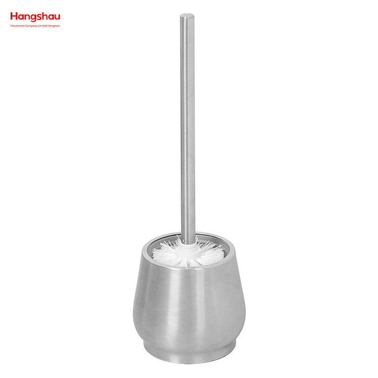 Stainless Steel Matte Bathroom Toilet Standing Metal Toilet Brush with Holder Plastic Brush Cleaning Set