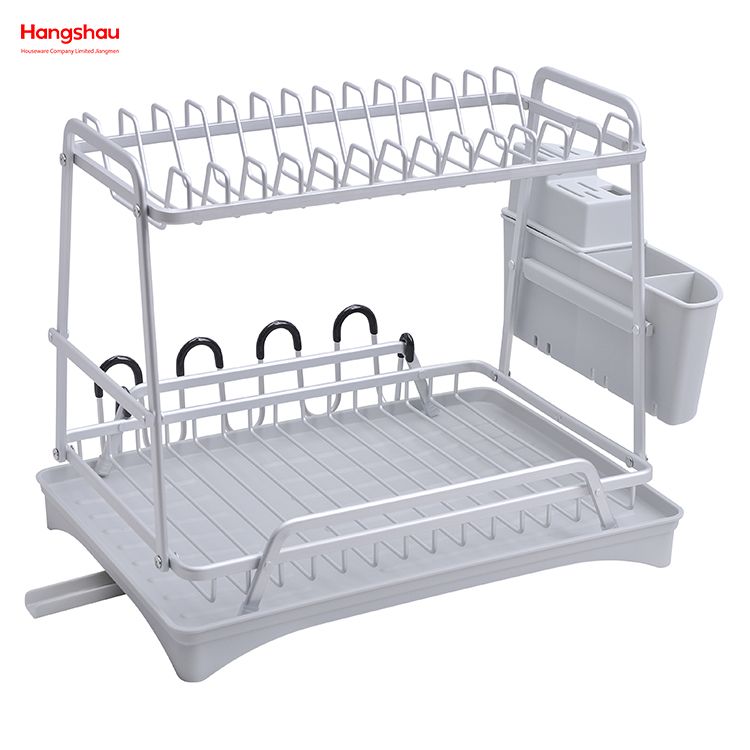 Organizer Double Deck Metal Drying Dish Tray Rack Stand Dish Rack Kitchen Utensils Storage Aluminum Alloy 