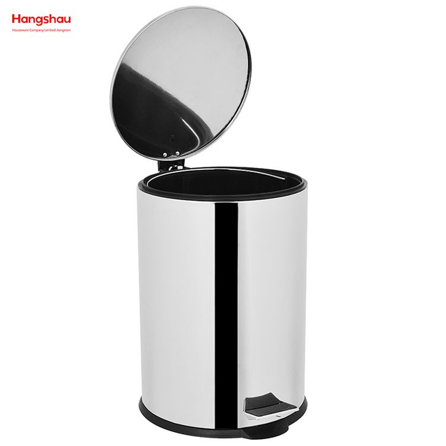 Household Kitchen Bathroom 20L Stainless Steel Polish Trash Can With Foot Pedal Round Mirror Polishing Shape Soft Closing 