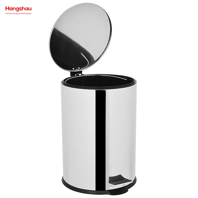 Household Kitchen Bathroom 20L Stainless Steel Polish Trash Can With Foot Pedal Round Mirror Polishing Shape Soft Closing 