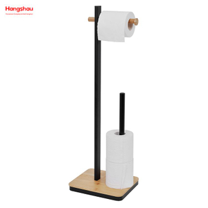 Free Standing Toilet Paper Towel Holder For Vertical Detachable Stand Tissue Roll Dispenser With Bamboo And Metal Composite Products