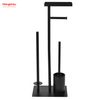 Black Standing Metal Toilet Brush Holder And Paper Holder Powder Coated With Towel Rack Bathroom Cleaning Can Hold Mobile Phone