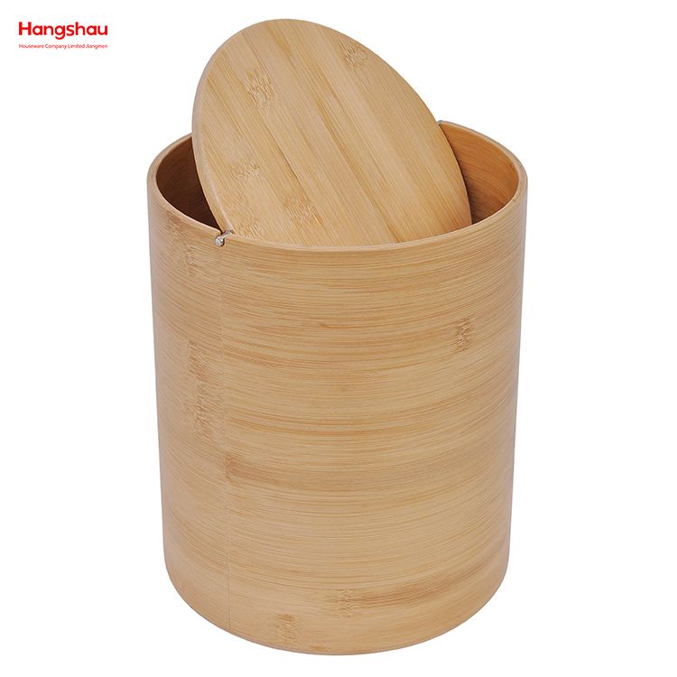 Trash Can With Swing-lid Wastebasket Made Of Bamboo Outdoor Garbage Can Waste Bin For Home Office Bathroom Kitchen