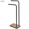 Iron Double-Bar Towel Rack Bathroom Towel Rack Floor-Standing Towel Rack Bamboo Base Towel Rack