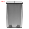 HANGSAHU 60 Liter / 16 Gallon Rectangular Hands-Free Dual Compartment Recycling Kitchen Step Trash Can with Soft-Close Lid, Brushed Stainless Steel