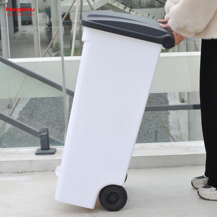 87L Trash Cans For Parks Plastic Pedal Waste Bin Urban Garbage Bins with Wheels Garbage Can With Wheelie Bin