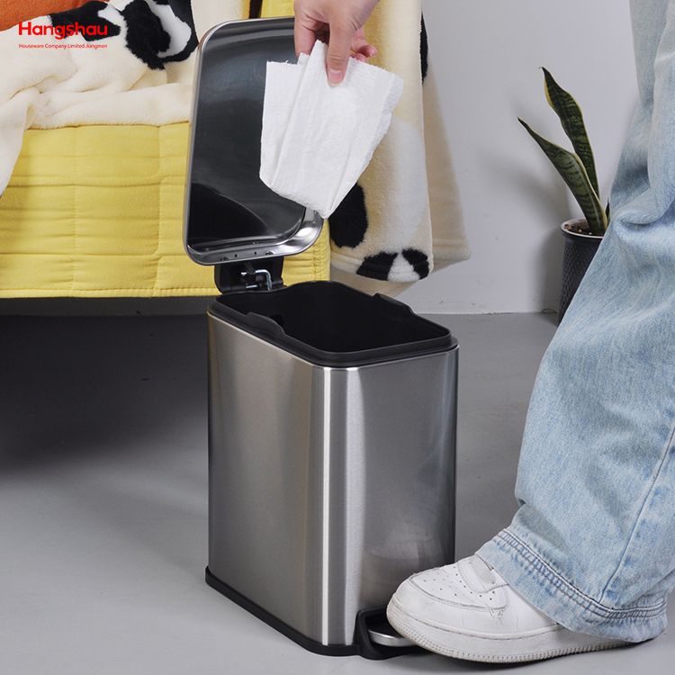 5L Kitchen Trash Can Combo Set With Soft-closing Lid Large Office Waste Bin Stainless Steel Foot Pedal Trash Can