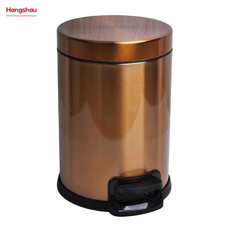 Household Bathroom Stainless Steel Brushed And Bronze Lacquer Spraying 3L Pedal Trash Bin With Cover Closing Slowly And Mutely Round Trash Bin Waste Bin Dustbin