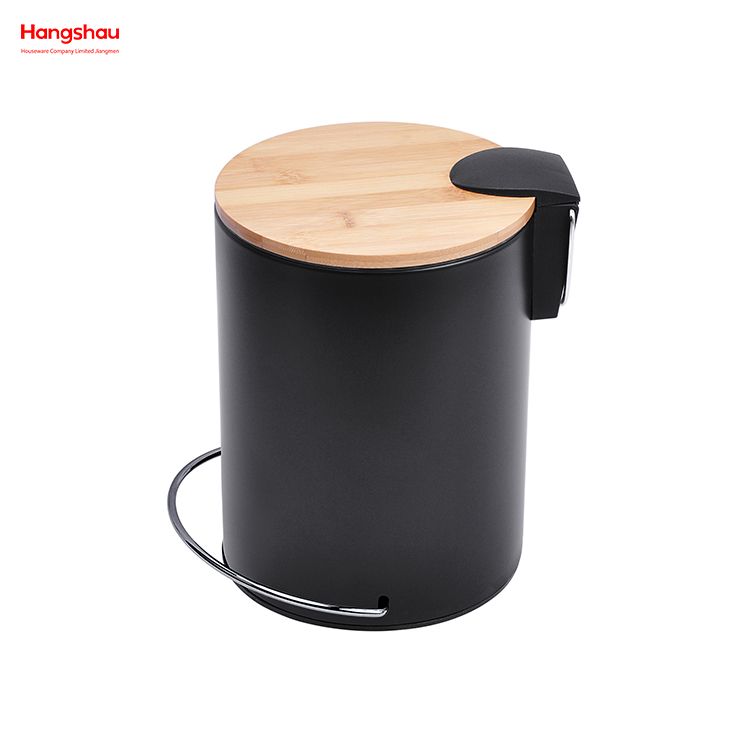 3L Bathroom Trash Can Metal Morden Style Dustbin Garbage Can Bamboo Lid Powder Coating For Indoor Trash Can Household Stripe Pedal Waste Bin Bamboo Dust Bins 