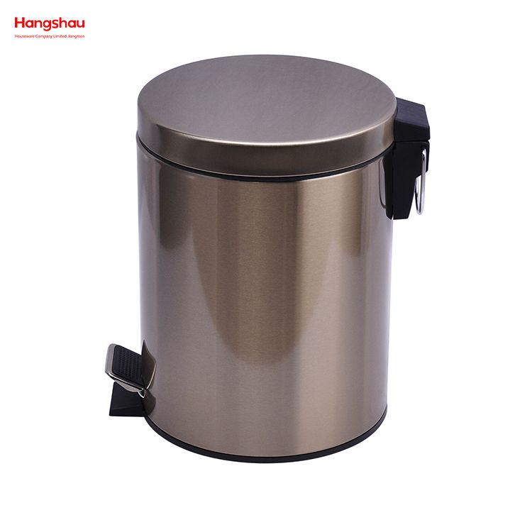 5L Stainless Steel Bedroom Household Round Pedal Bin Office Bathroom Simple Dustbin Garbage Can Round Foot Pedal Dust Bins