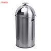 50L Outdoor Lockable Stainless Steel Round Dome-top Push Bin(with Inner Bucket) Cafeteria Trash Can with Push Hole Commercial Trash Can Community Street Roadside