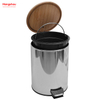 5L Bamboo Polish Kitchen Waste Bins Bathroom Household Stainless Steel Trash Can Bamboo Mirror Reflection Polishing Round Pedal Bin 