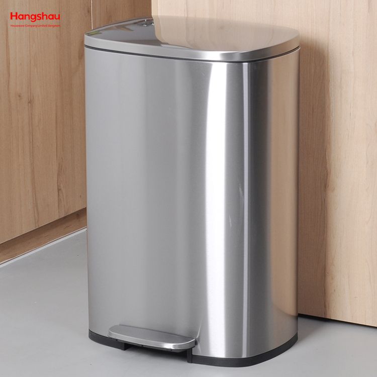 Hotel 50L Rectangular Commercial Litter Bin Trash Container Shopping Mall Trash Bin Stainless Steel