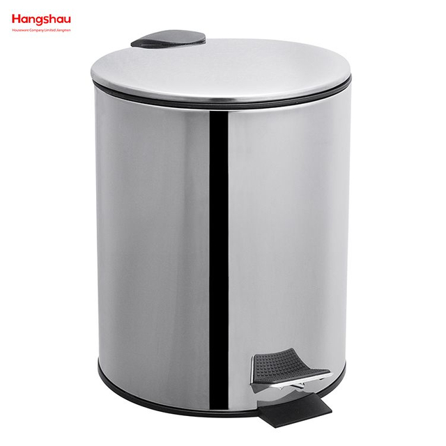 5L Bathroom Kitchen Hotel Office Stainless Steel Trash Can Round Shape Pedal Waste Bins