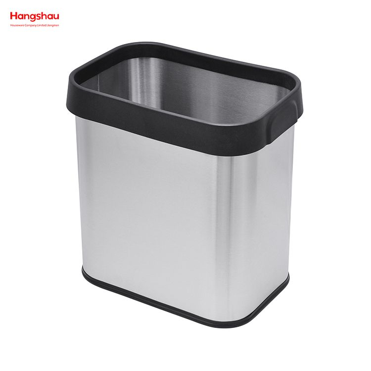13L Stainless Steel Open Top Dustbin Square Bin Household Kitchen Bar Opening Simple Trash Bin without Lid Garbage Bin 