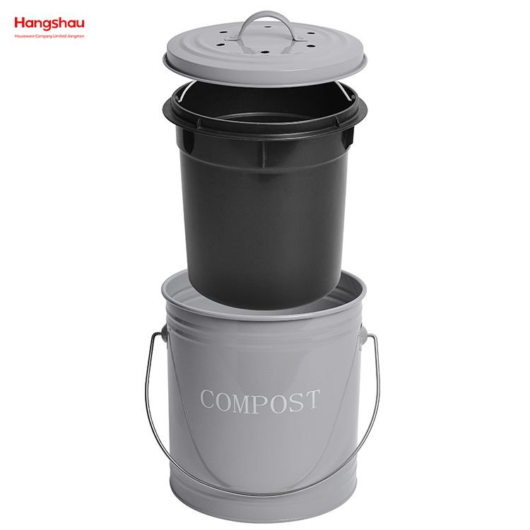 Household Kitchen Round Food Compostable Compost Bin Waste Bin with Handle Open Top Trash Bin Lid Detached From Compost Bin