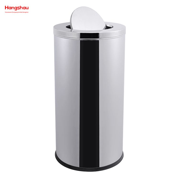 90L Cafeteria Garbage Bins Stainless Steel Swing Lid Garbage Can Trash Can Stainless Steel Round Swing Lid Push Bin(with Inner Bucket) Outdoors Community Street Roadside 