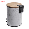 3L Metal Morden Style Dustbin Garbage Can Bamboo Lid Powder Coating For Indoor Trash Can Household Stripe Printing Pedal Waste Bin Bamboo DustBin Bathroom Trash Can 