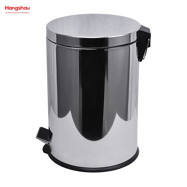 12L Household Kitchen Bathroom Round Mirror Polishing Shape Soft Closing Waste Bin Dustbin Stainless Steel Polish Trash Can With Foot Pedal Trash Bin Garbage Can
