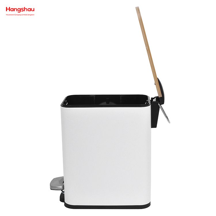 Metal Rectangle Bamboo Trash Can With Lid Wastebasket Made Of Bamboo Outdoor Garbage Can Waste Bin For Home Office Bathroom Kitchen