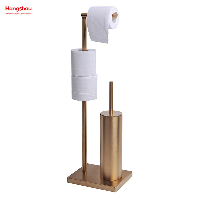 Aureate Lacquer Spraying Free Standing Stainless Steel Toilet Brush And Paper Holder Standing Brushed And Anti-fingerprint Lacquer Spraying Metal Toilet Brush Holder 