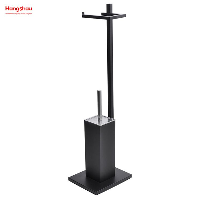 Black Powder Coated Metal Free Standing Toilet Brush And Paper Holder Standing Metal Toilet Brush Holder