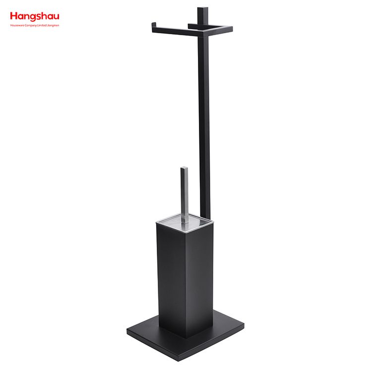 Black Powder Coated Metal Free Standing Toilet Brush And Paper Holder Standing Metal Toilet Brush Holder