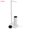 White Powder Coated Standing Metal Toilet Brush Holder And Paper Holder With Towel Rack Bathroom Cleaning Accessory Featuring