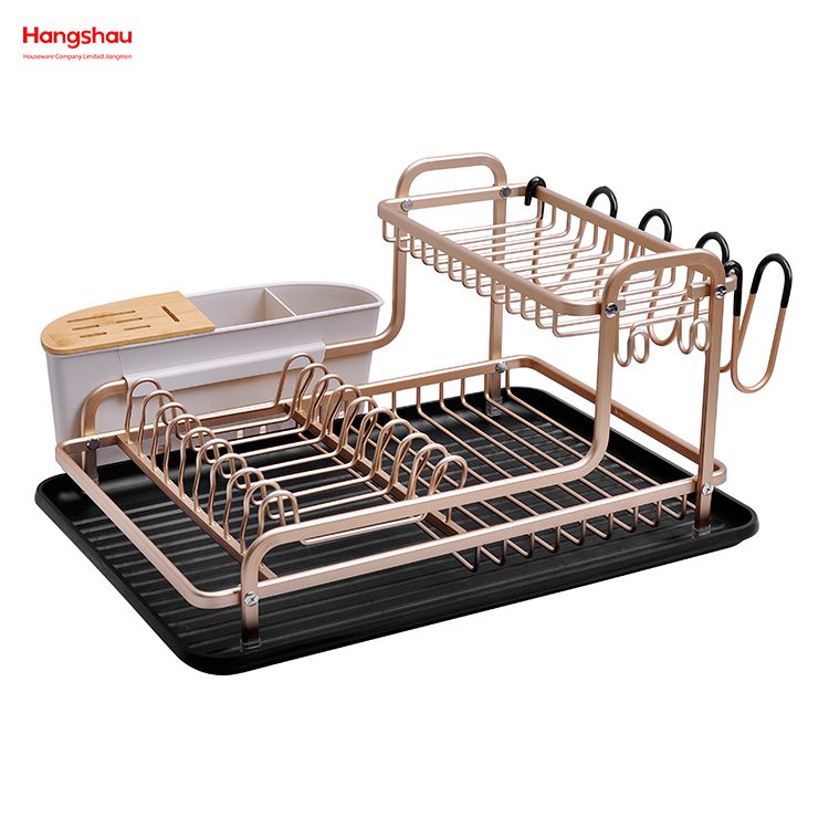 Kitchen Utensils Storage Aluminum Alloy Dish Rack over Sink Organizer Double Deck Metal Drying Dish Tray Rack Stand Dish Rack Cup Holder 