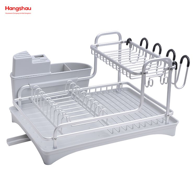 Kitchen Utensils Storage Aluminum Alloy Dish Rack over Sink Organizer Stand Dish Rack Cup Holder Double Deck Metal Drying Dish Tray Rack 