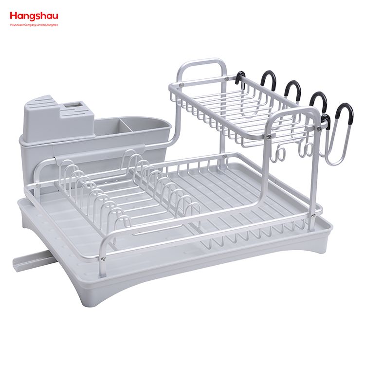 Kitchen Utensils Storage Aluminum Alloy Dish Rack over Sink Organizer Stand Dish Rack Cup Holder Double Deck Metal Drying Dish Tray Rack 