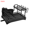Black Kitchen Utensils Storage Aluminum Alloy Dish Rack over Sink Organizer Stand Dish Rack Cup Holder Double Deck Metal Drying Dish Tray Rack 