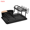Metal Black Drying Dish Tray Rack Kitchen Double Deck Aluminum Stand Dish Rack Cup Holder Alloy Dish Rack over Sink Organizer 