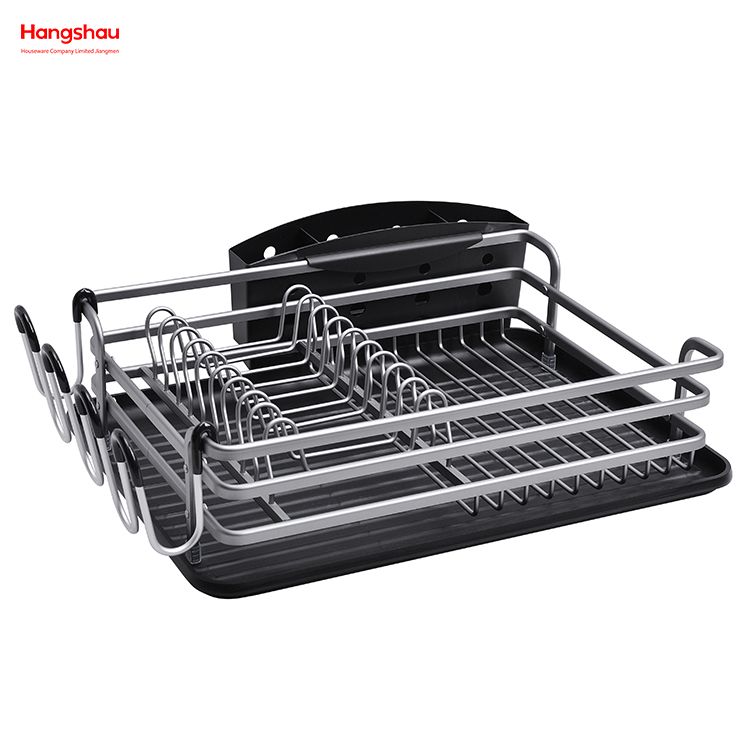 Kitchen Stand Dish Rack Countertop Dish Rack Cup Holder Black Aluminum Alloy Dish Rack over Sink Organizer Metal Drying Plastic Dish Tray Rack 