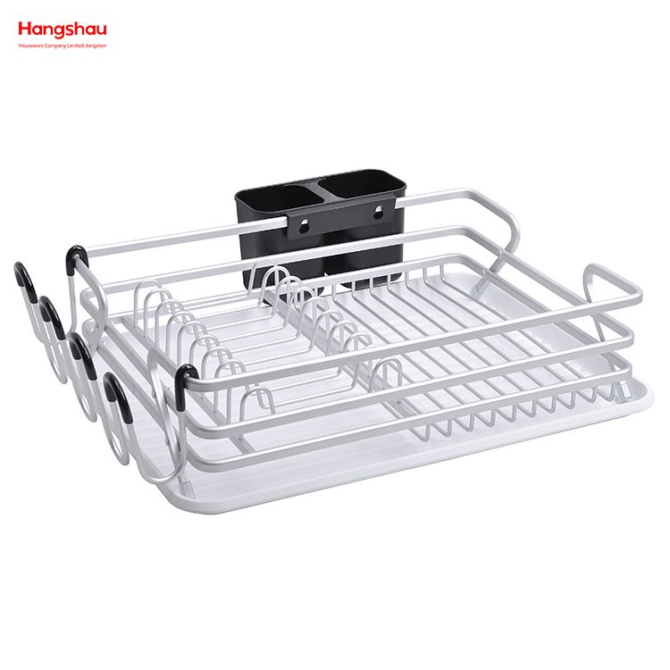 Kitchen Dish Rack Cup Holder Aluminum Alloy Dish Rack Metal Drying Plastic Dish Tray Rack over Sink Organizer Stand Dish Rack Countertop 