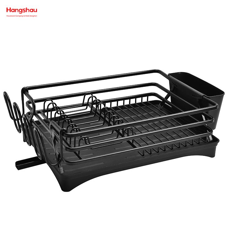 Black Powder Coated Stand Dish Rack Countertop Dish Rack Cup Holder Aluminum Alloy Dish Rack over Sink Organizer Metal Drying Plastic Dish Tray Rack Kitchen 